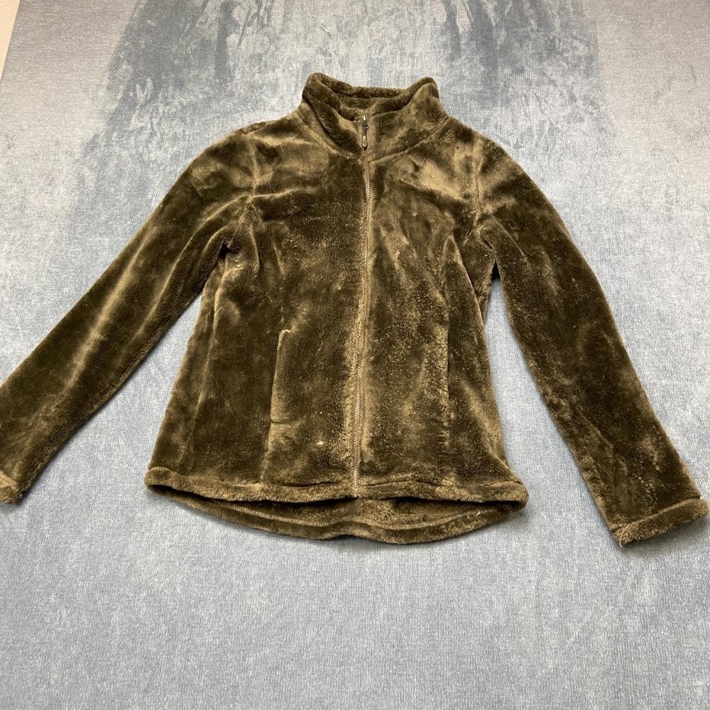 32 Degrees Heat Fleece Jacket Womens Medium Olive Green Soft Faux Fur Full Zip